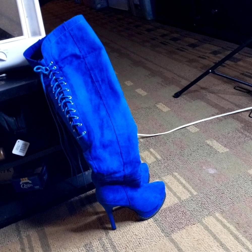 Stiletto blue boots over the knee size 6